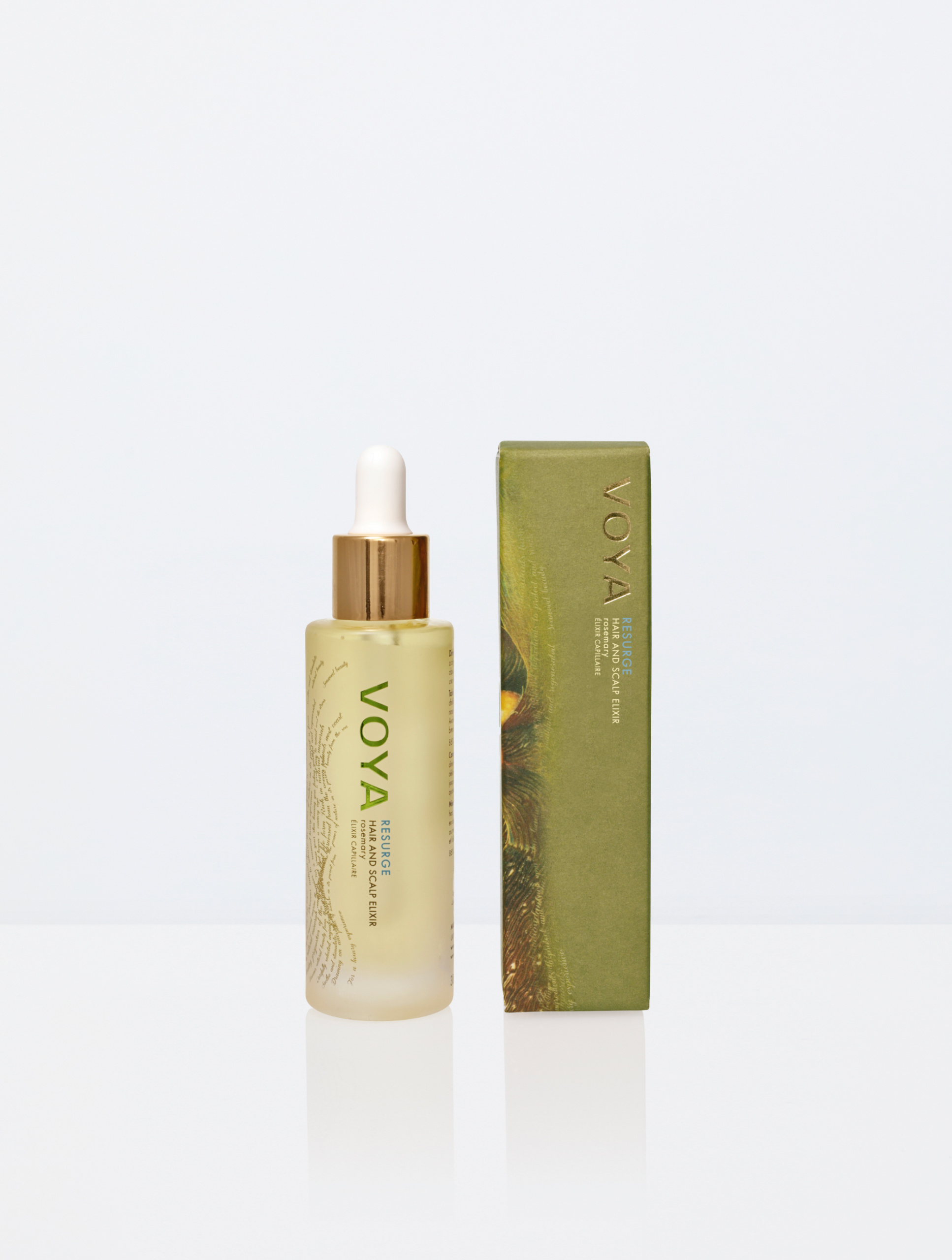 Bottle and box for VOYA Resurge Hair & Scalp Elixir